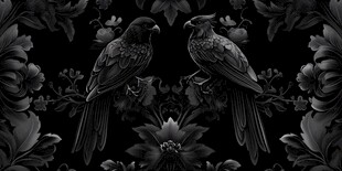 黑白花鸟图案 优雅复古风