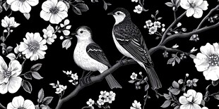 黑白花鸟图