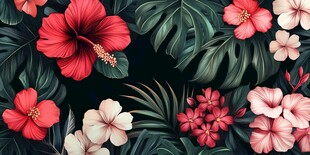 热带扶桑花卉插画图案