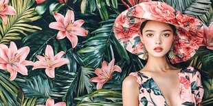 花漾佳人置身繁茂绿植间