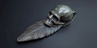 银质骷髅羽毛吊坠