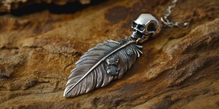 银质骷髅羽毛吊坠饰品