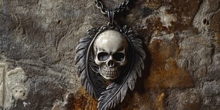 骷髅羽毛吊坠项链