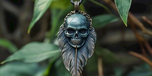 骷髅羽毛吊坠 独特饰品