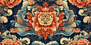 中式牡丹云纹传统图案