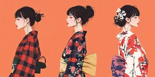 三位身着和服的优雅女性