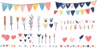 手绘多彩装饰元素集合