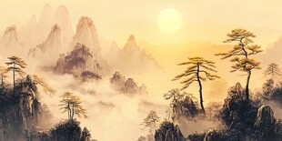 日出黄山松 云雾绕山峦