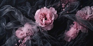 梦幻粉花绽于朦胧纱间