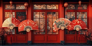 中式红门配精美传统折扇