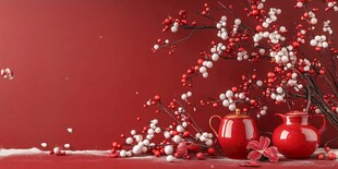 喜庆红背景下的中式装饰