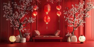 中式红韵新春室内装饰景