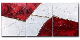 红白抽象裂纹三联装饰画