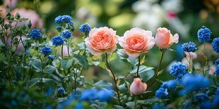 浪漫花丛中的粉嫩玫瑰