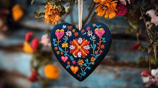 手工刺绣爱心装饰挂件