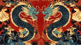 双龙腾跃中式祥瑞图景