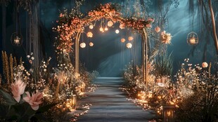 梦幻森林中的浪漫花卉拱门