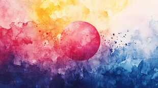 水彩绘就的梦幻日出景象