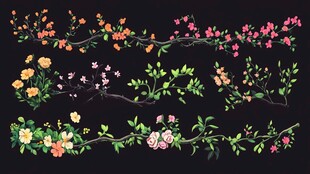 手绘花卉藤蔓装饰图案