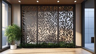 现代风叶纹镂空屏风玄关