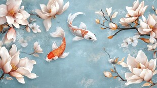 玉兰花间双锦鲤唯美图