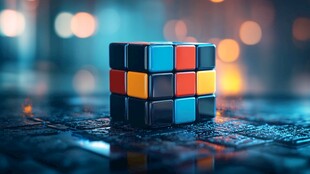 炫彩魔方置于光影地面