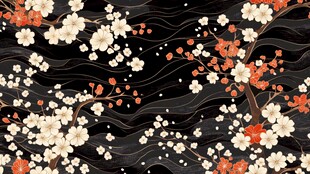 墨底繁花中式唯美图案