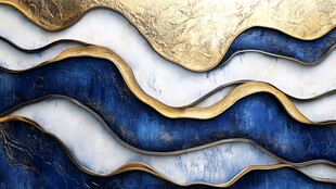 蓝白金波浪纹理装饰画