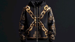 奢华黑金链条印花连帽外套