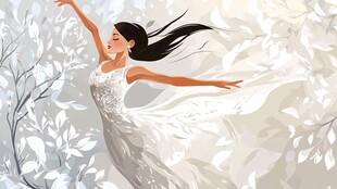 白衣女子在林间优雅舞动