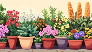 多彩盆栽装点阳台小景