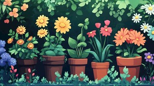 缤纷盆栽装点的梦幻花园