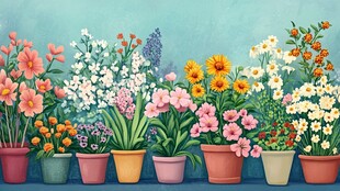 多彩盆栽花卉美丽展示