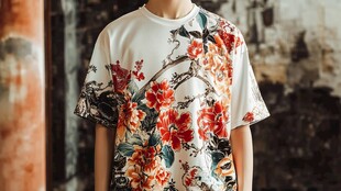 中式花卉印花潮流短袖