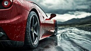 雨中红色跑车的动感瞬间