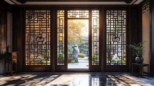 中式古典门窗下的雅致空间