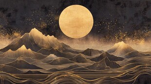 月夜山峦金色梦幻景象