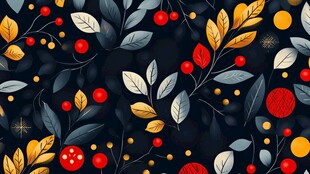 秋冬植物元素无缝图案