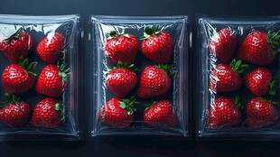 三袋新鲜饱满的盒装草莓