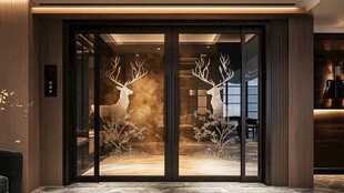 精致鹿纹玻璃双开门设计