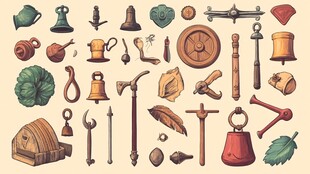 复古工具与器物插画集合