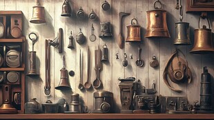 复古铜器墙面展示