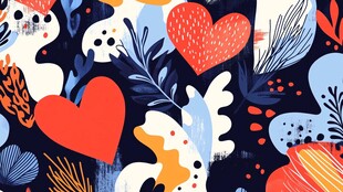 多彩爱心花卉抽象图案