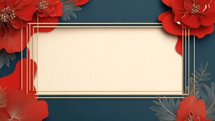 中式红牡丹边框背景图