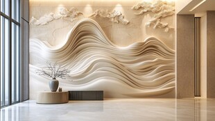 中式波浪浮雕艺术墙面