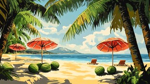 夏日海滩度假惬意风光