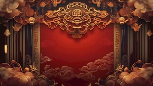 中式喜庆红金背景舞台风