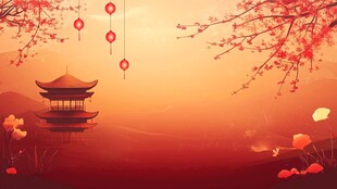 中式古风新春亭景图