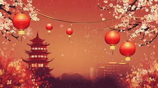 古风新春景 灯笼映楼阁