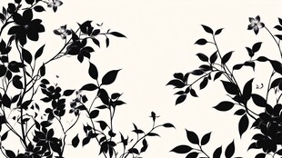 黑白花卉枝叶剪影图案